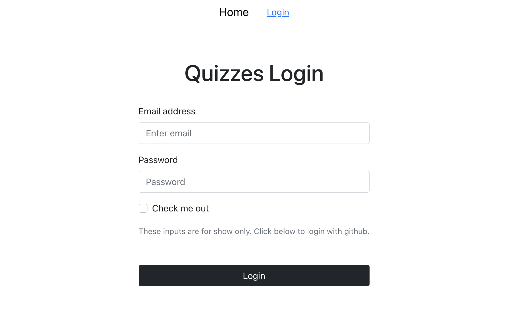 quizzes login page